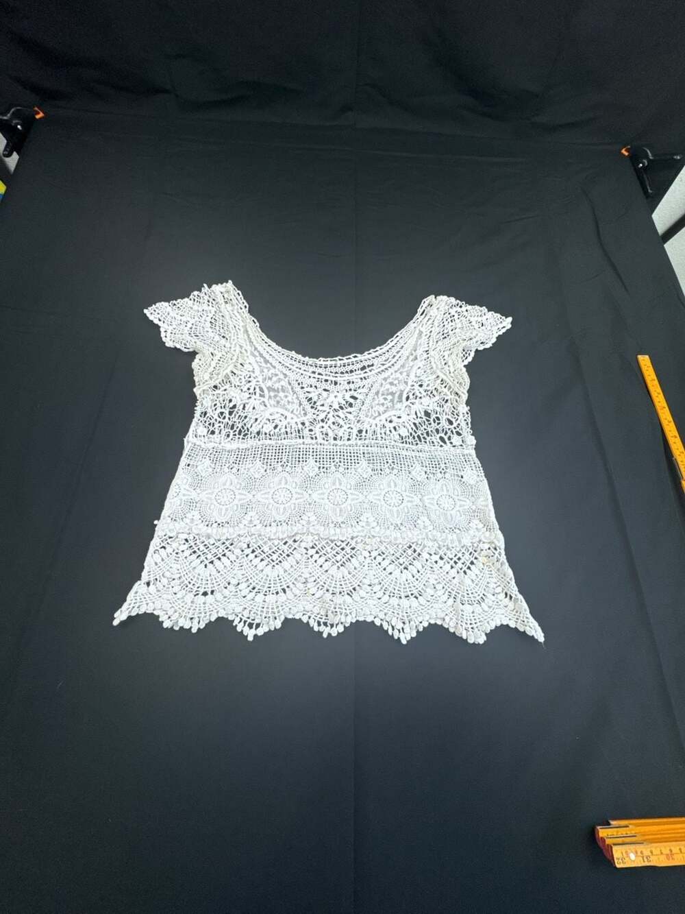Bohemian Ivory White Crochet Lace Short Sleeve Crop Blouse Top